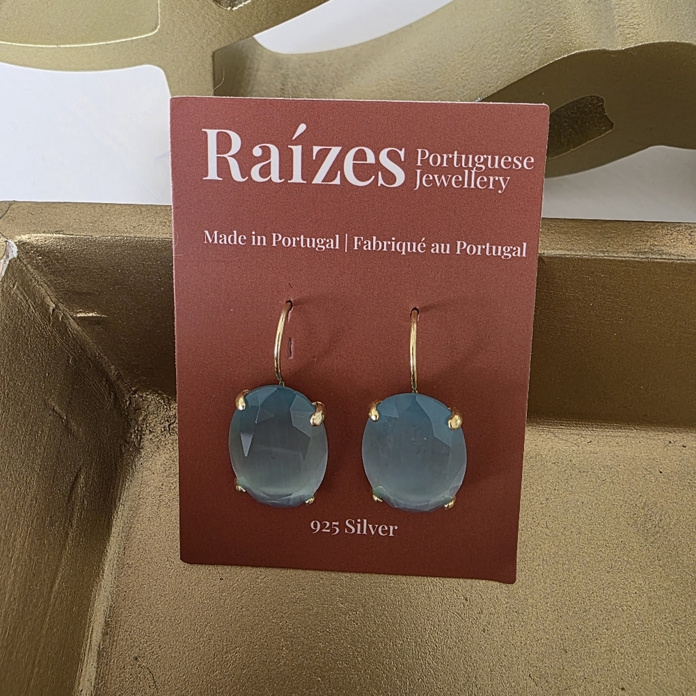 Raizes Blue Glass Drop Earrings - 925 Silver